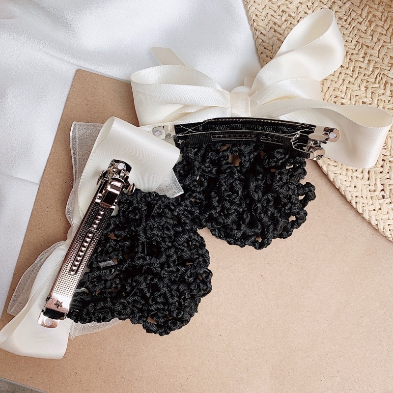 Kẹp tóc công sở búi lưới màu kem trẻ trung L9