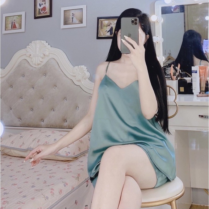 Đồ ngủ sexy nữ pijama 2 dây lụa bigsize mặc nhà dễ thương cute JUSOKA