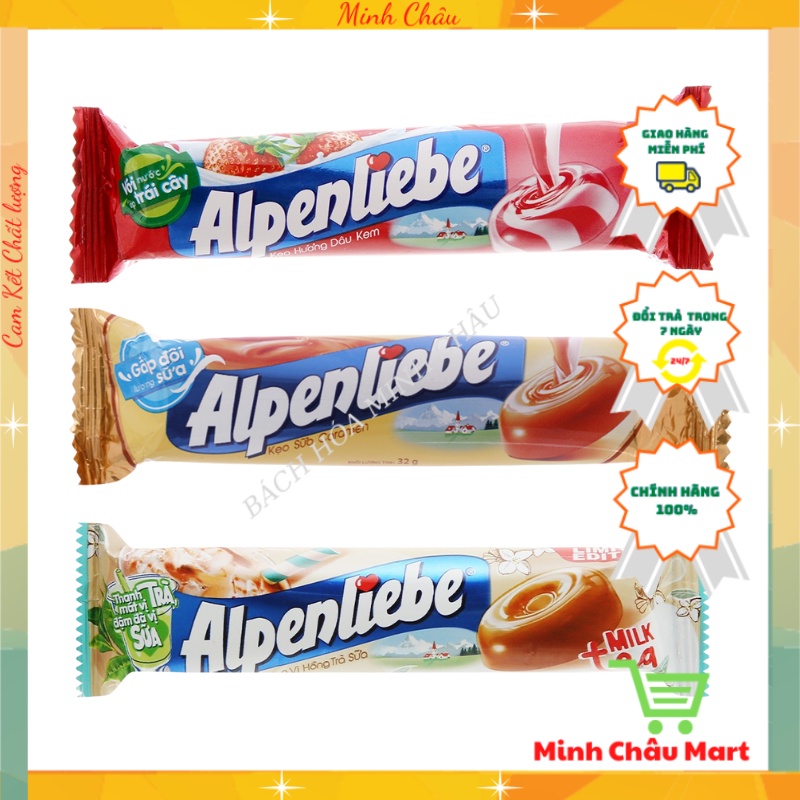 Kẹo Alpenliebe Hồng Trà Sữa/ Caramen/ Bạc Hà Nhân Socola thanh 32g