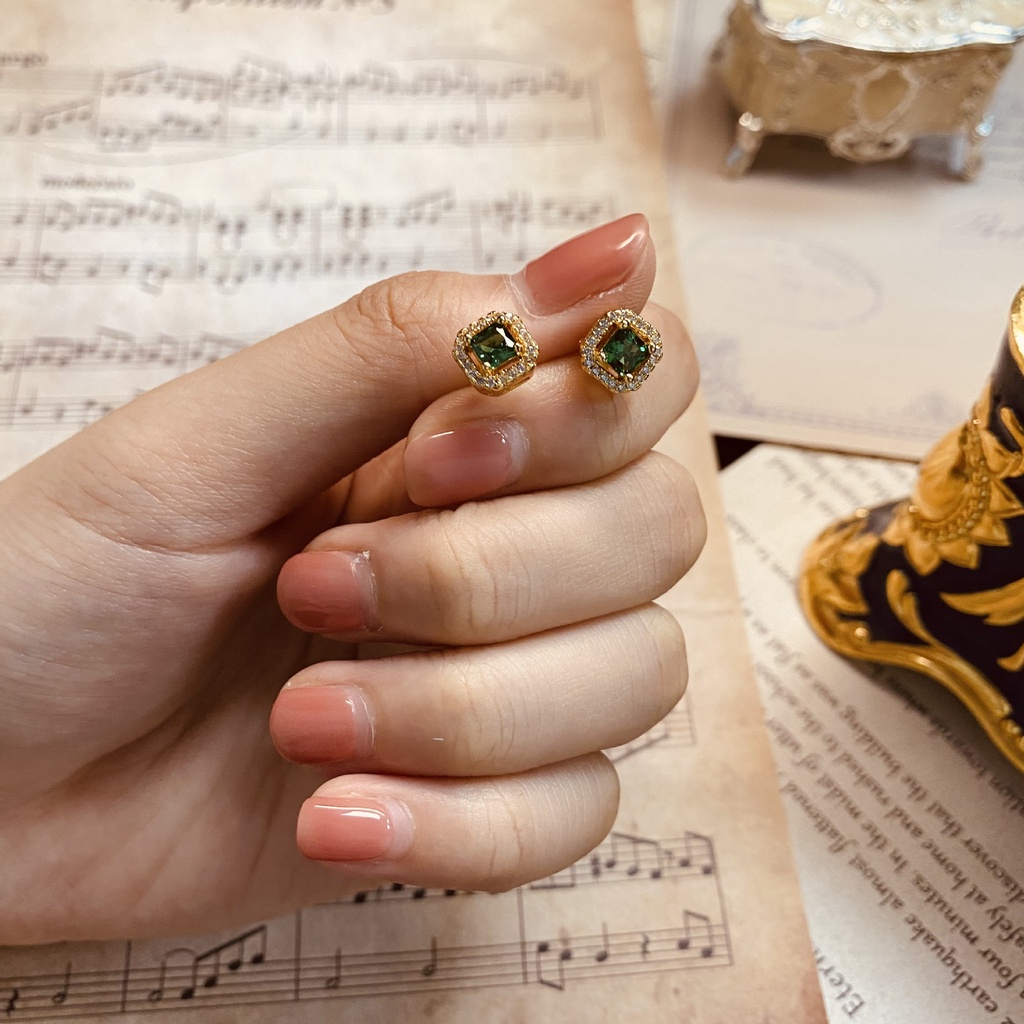 Bông tai nữ chuôi bạc 925 Eleanor Accessories đính đá xanh sang trọng phụ kiện trang sức 3644