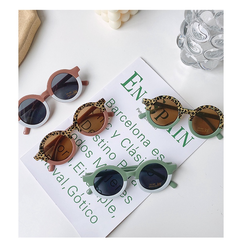 Kính Mát Tròn Chống Tia UV400 Họa Tiết Da Báo Dễ Thương Dành Cho Bé