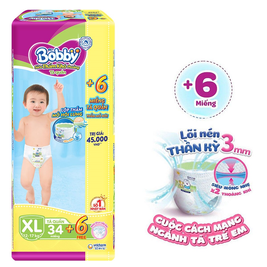 Bỉm Quần Bobby S44, M40, L36, XL32, XXL28, XXXL22