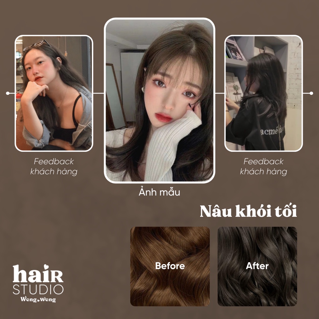 (KHÔNG TẨY - MÀU DARK ASH BROWN/NÂU TỐI ÁNH KHÓI/NÂU KHÓI TỐI) Sản phẩm tự nhuộm tóc tại nhà tiện dụng, an toàn, dễ dùng