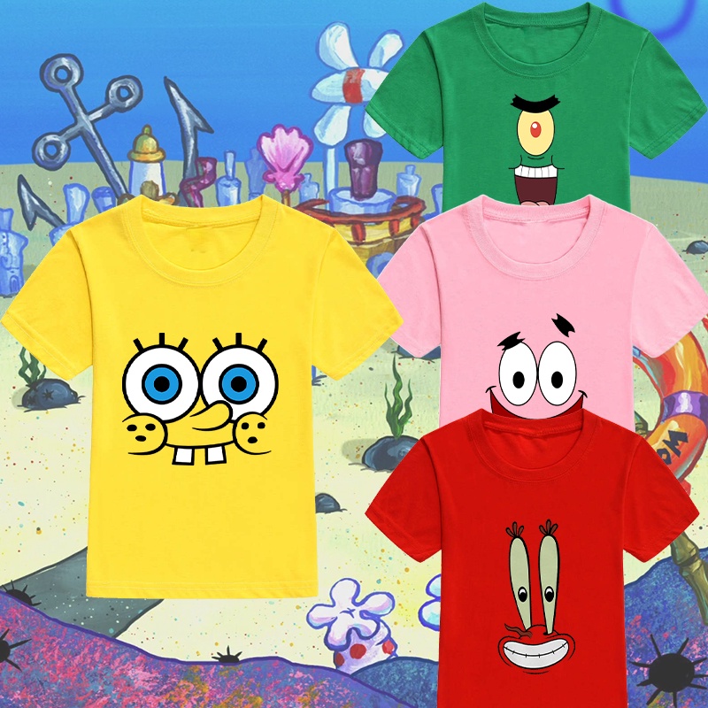 Áo Thun Tay Ngắn Cổ Tròn In Hoạt Hình SpongeBob Thời Trang Mùa Hè Cho Bé