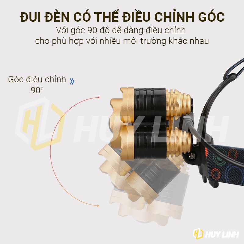 Đèn pin đội đầu 5 bóng LED siêu sáng - XML Cree T5 công nghệ sạc pin