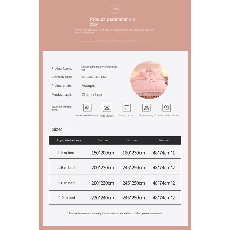 Korean Princess Style Washed Cotton Four-Piece Set Internet Hot Girlish Solid Color Floral Duvet Cover Bed Sheet Bed Skirt Bedding