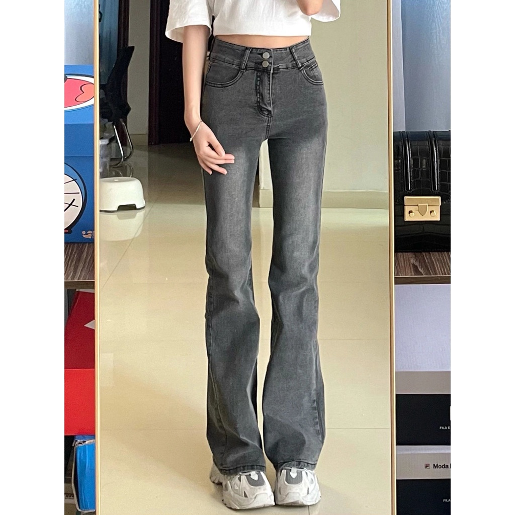 Ethelgirl Quần jeans Nữ Lưng Cao Ống Loe Thời Trang