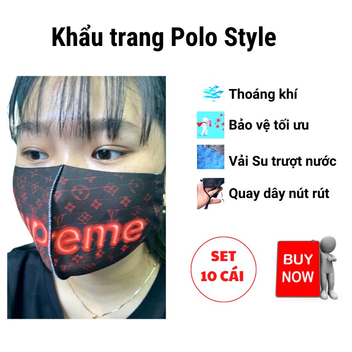 Khẩu trang Polo Style vải Su quay đeo dây nút rút - Thời trang, dễ thở, đeo thoải mái