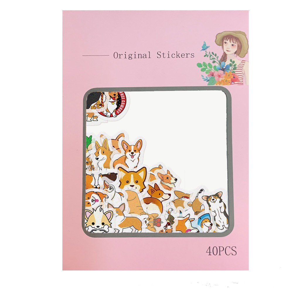 Set 40 miếng dán hình chú chó corgi hoạt hình dễ thương trang trí sổ lưu niệm/sổ ghi chú