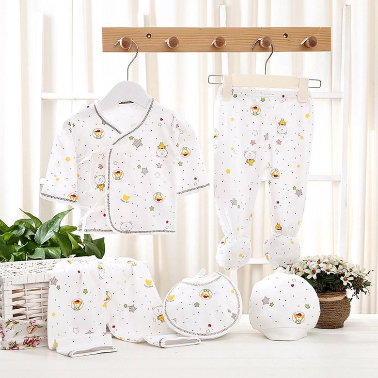 Bộ Quần Áo Cotton 3 Món In Hình Hoạt Hình Cho Bé Sơ Sinh