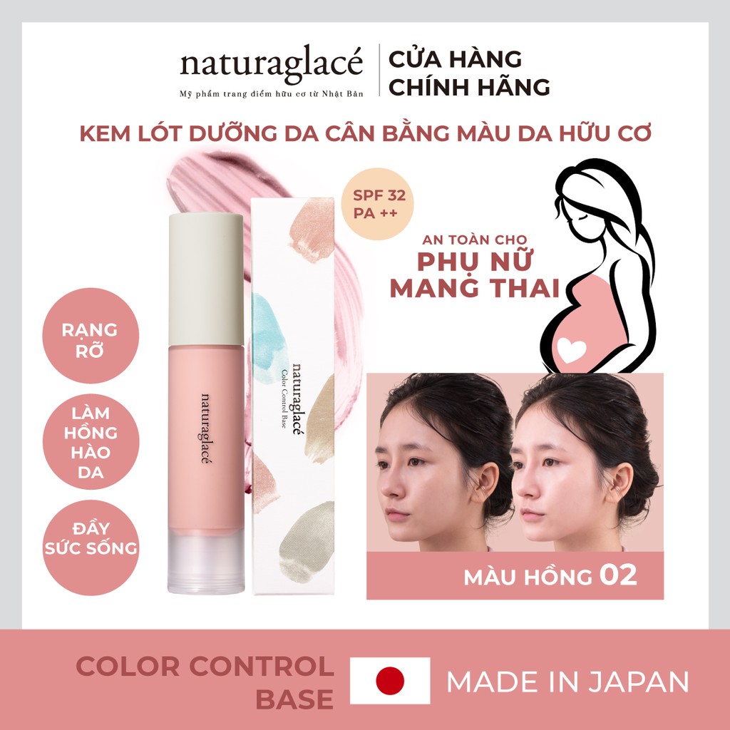 Kem lót hữu cơ naturaglacé Color Control Base (02 - Màu hồng) kiềm dầu, che phủ tự nhiên, 25ml