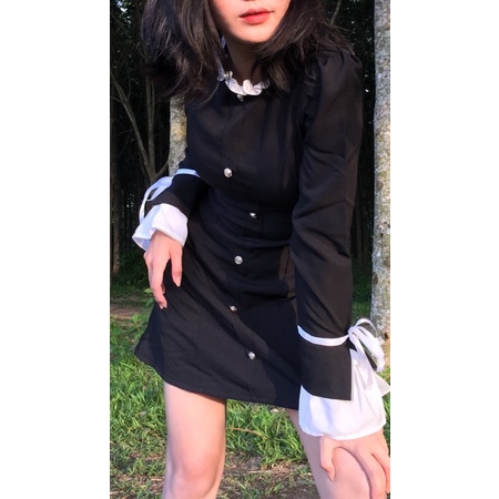 (CLIP THẬT) Đầm dự tiệc tiểu thư đen nút vàng | BigBuy360 - bigbuy360.vn