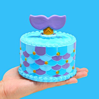 Đồ chơi Squishy bánh kem tròn vây đuôi cá xanh dương siêu đẹp