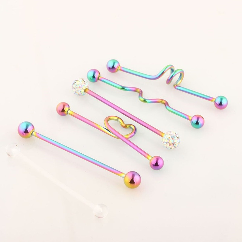 Set 6 Khuyên Tai Thanh Tạ 14G 38mm Màu Cầu Vồng