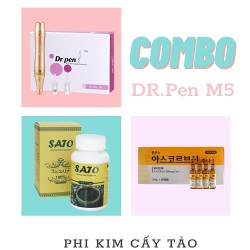 Máy Pen Combo Máy Phi Kim Dr Pen + Bột Tảo Sato Loại Tốt + Đầu Kim Nano Trọn Bộ Cấy Tảo Tại Nhà