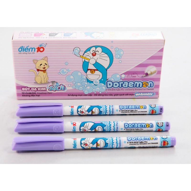 Bút Lông Kim Tím Thiên Long Doraemon - Bút Dạ Kim - Bút Tập Viết Học Sinh Cấp 1