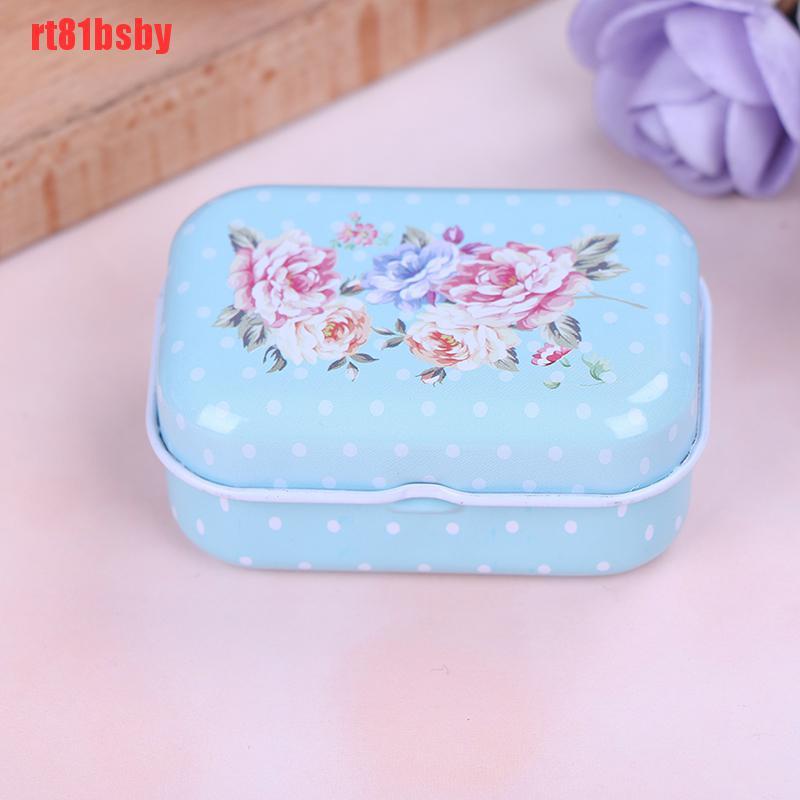 [rt81bsby]Mini flower tin trinket jewelry  box tinplate storage case small rectangular