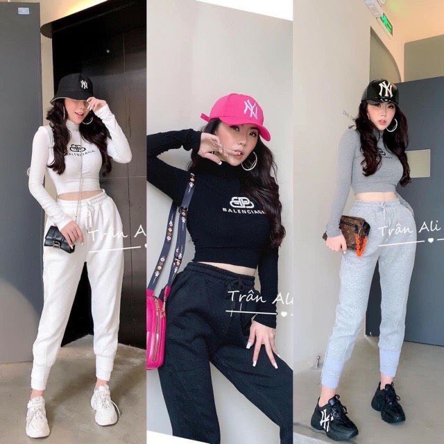 Áo CỔ LỌ TAY DÀI in chứ BB form croptop