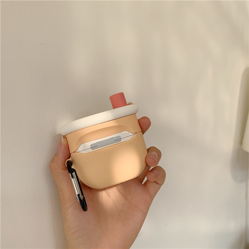 Vỏ Bảo Vệ Hộp Sạc Tai Nghe Không dây Airpods 1 2 Pro Hình Ly Trà Sữa 3D Dễ Thương Có Móc Khóa Tiện Dụng