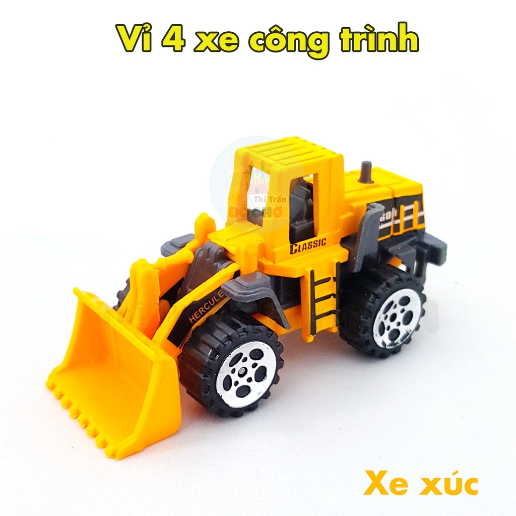 Đồ chơi 4 xe công trình chạy trớn màu vàng cho bé trên 1 tuổi - TH736B - Thị trấn đồ chơi