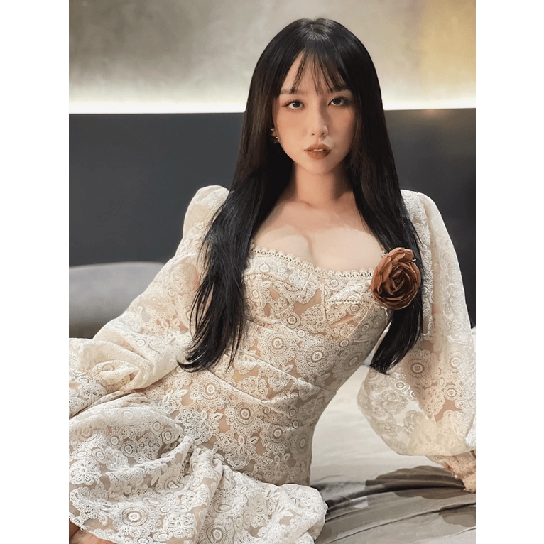 Đầm Ren Lót Da Dáng Xòe Siêu Tôn Dáng UP