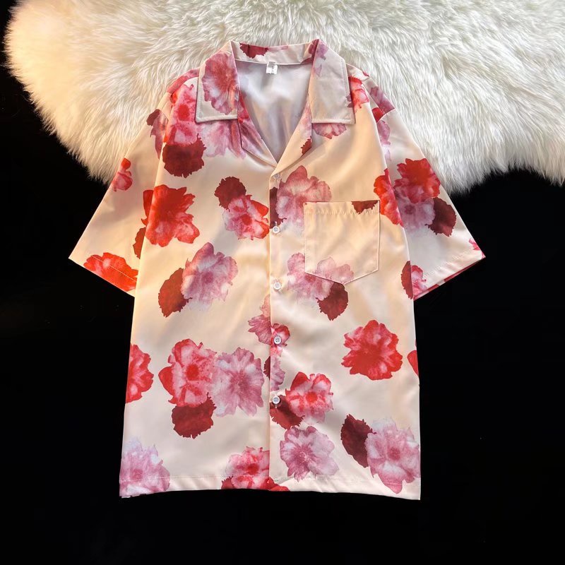 Áo Sơ Mi Tay Ngắn Dáng Rộng Thoáng Khí In Họa Tiết Hoa Phong Cách Hàn Quốc Thời Trang Mùa Hè Cho Nam