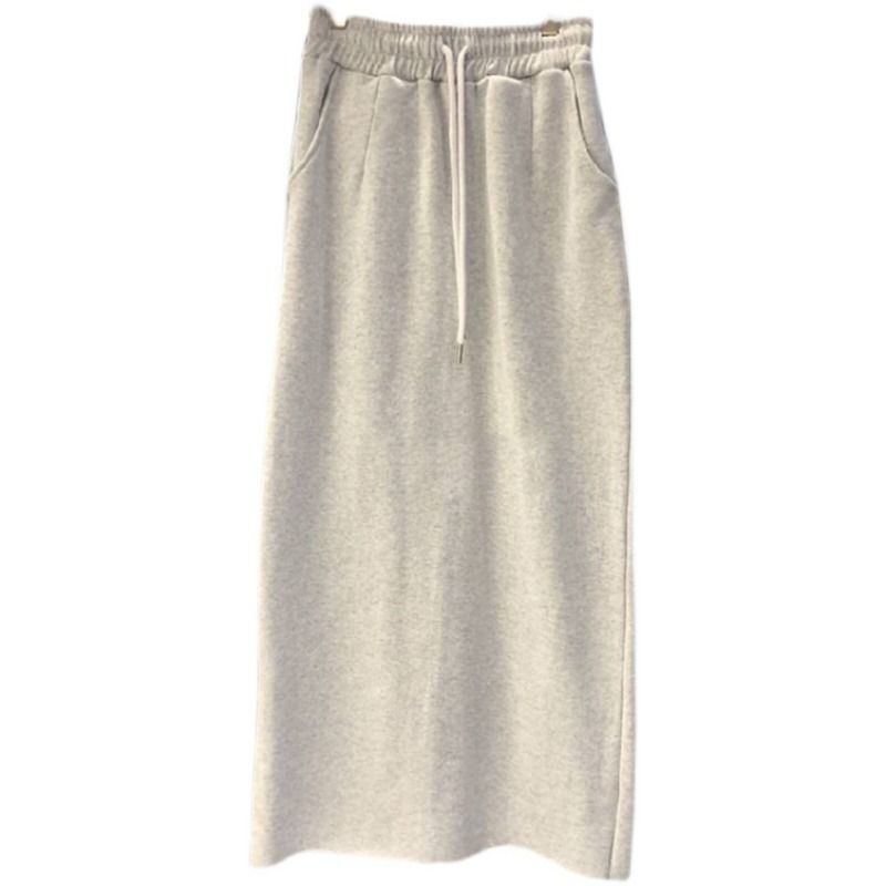 Chân Váy Midi Cotton Màu Xám Đen Lưng Thun Xẻ Tà Phối Dây Rút Phong Cách Thể Thao Thời Trang Cho Nữ