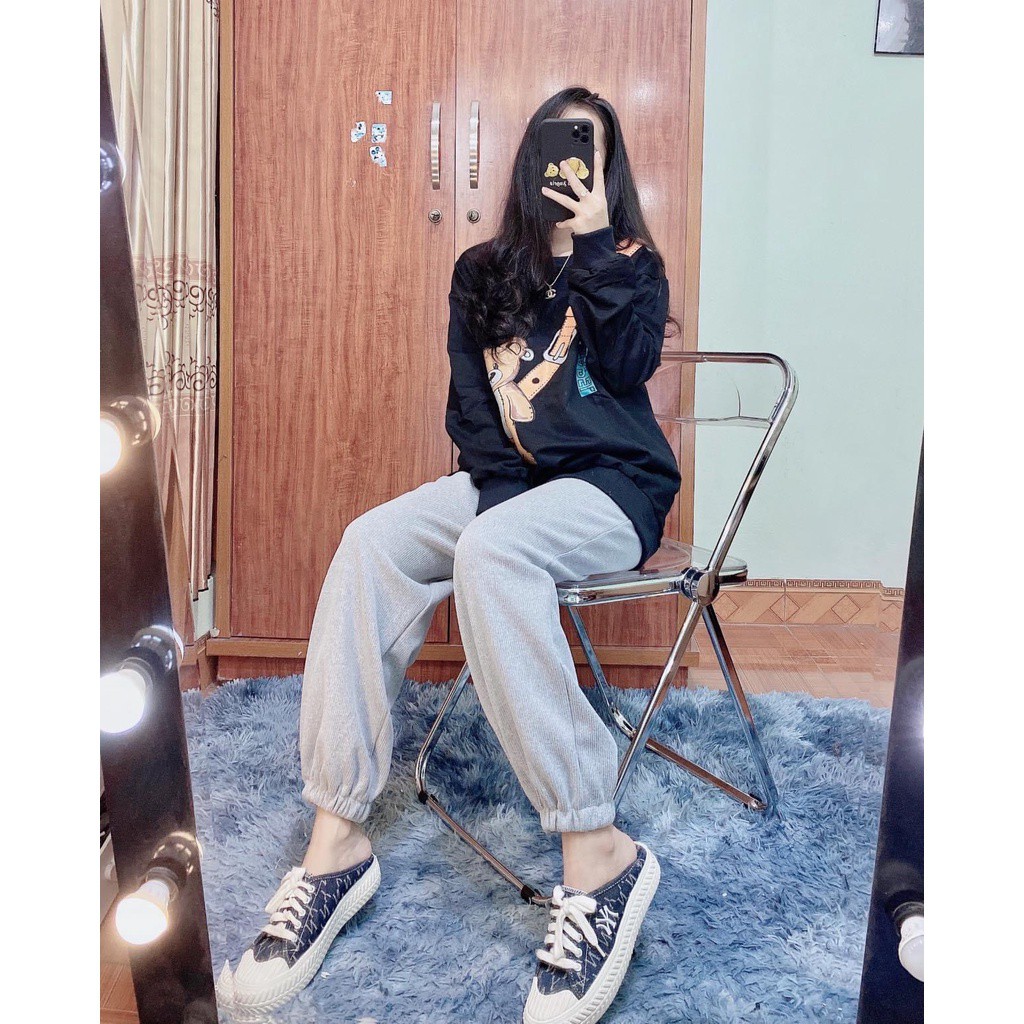 Quần jogger nữ ống rộng bo gấu nhung tăm mịn, quần jogger nữ trơn ống rộng bo chun gấu unisex