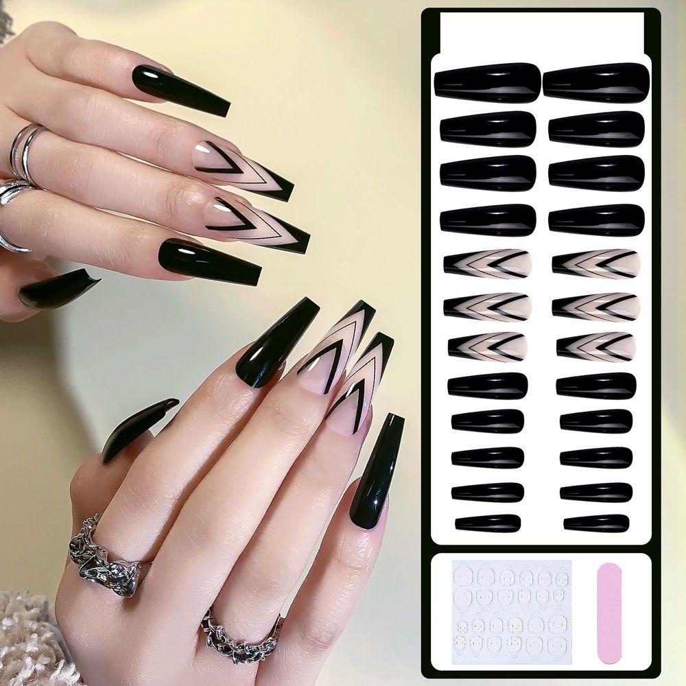 OCEANMAP Móng Tay Giả Màu Sắc Trơn Họa Tiết Trái Tim Xinh Xắn