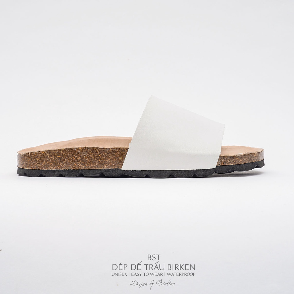 PUK05 - CHỐNG NƯỚC - Dép đế trấu Birken nam nữ Unisex, quai ngang, da PU cao cấp, dép công sở chính hãng Bioline