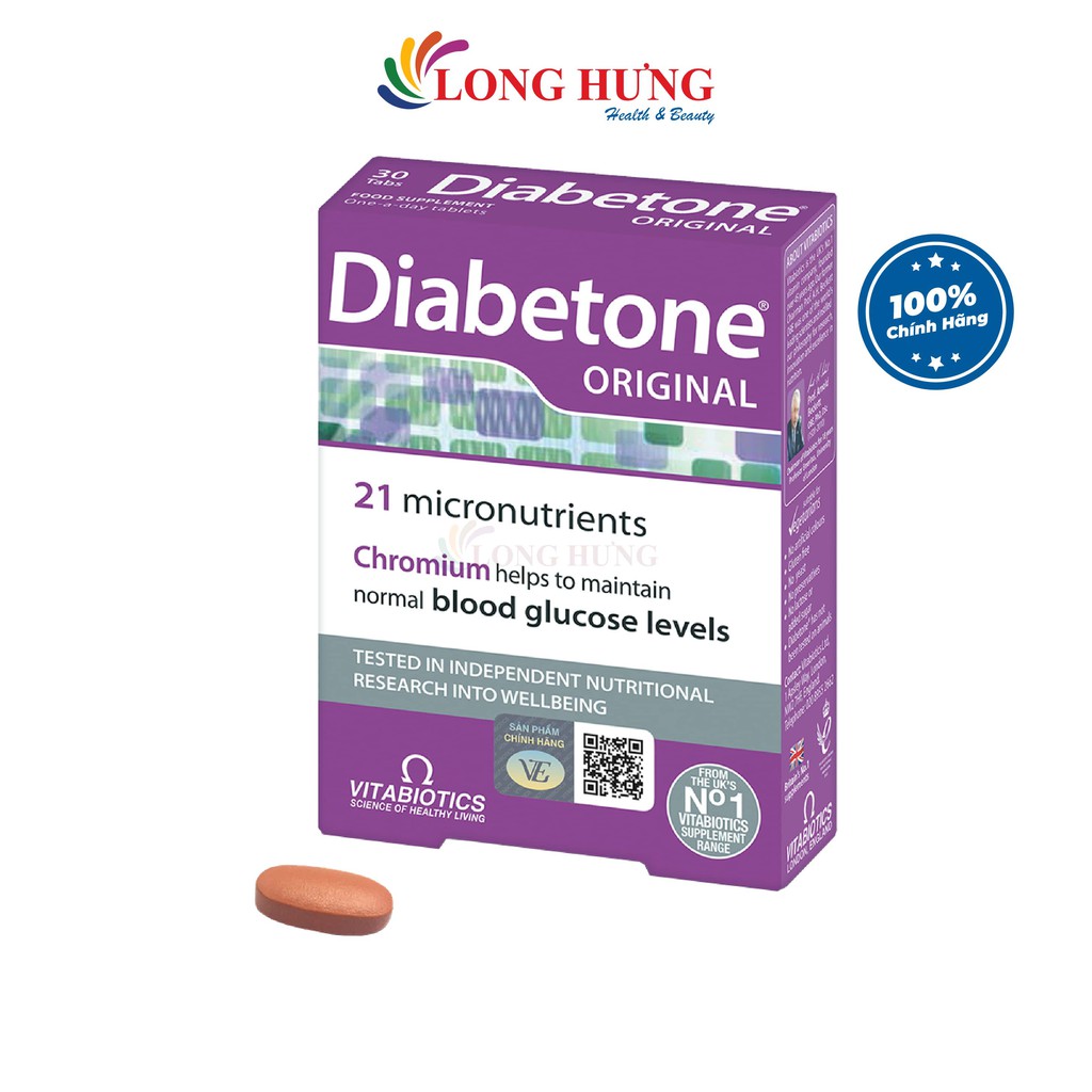 Viên uống Vitabiotics Diabetone Original hỗ trợ duy trì đường huyết (30 viên)