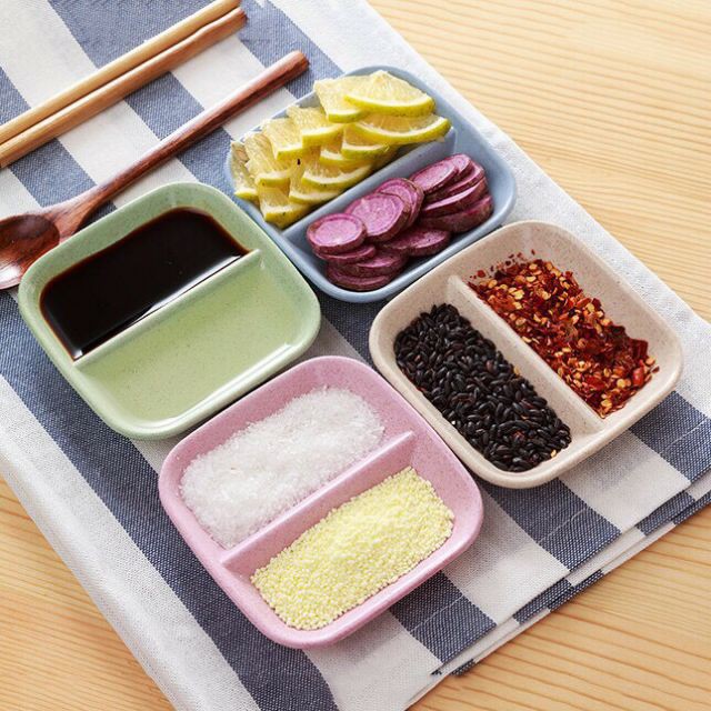 Chén đựng gia vị chất liệu lúa mạch 2 ngăn