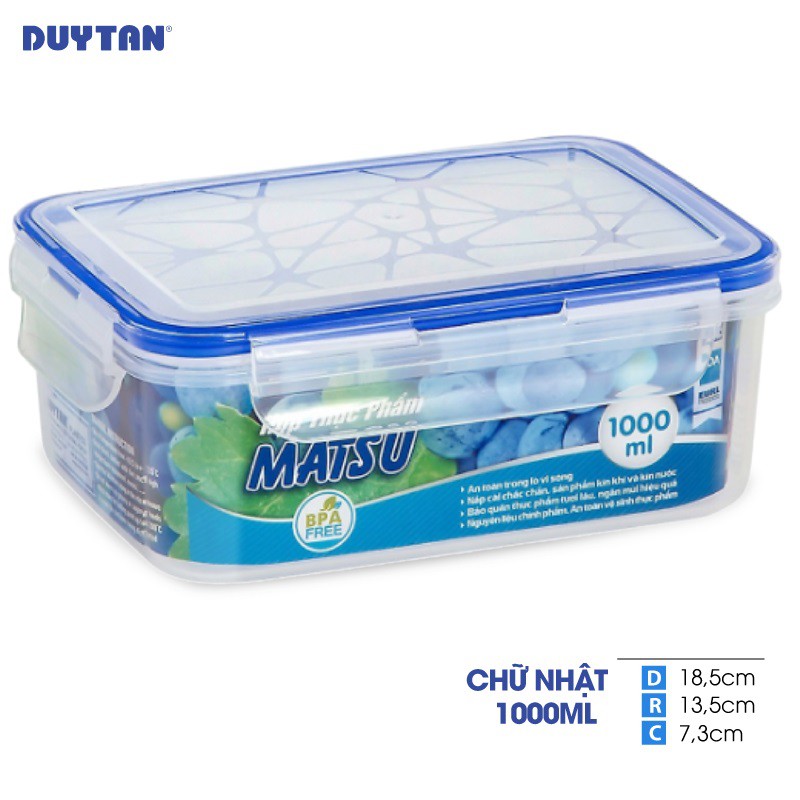 Hộp Nhựa Chữ Nhật Đựng Thực Phẩm Duy Tân Matsu dung tích 1000ml (18.5 x 13.5 x 7 cm)