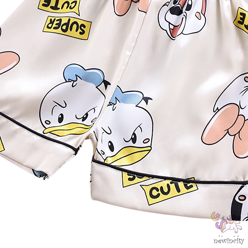 Bộ Đồ Ngủ Ngắn Tay In Họa Tiết Hoạt Hình Dễ Thương Dành Cho Bé Gái