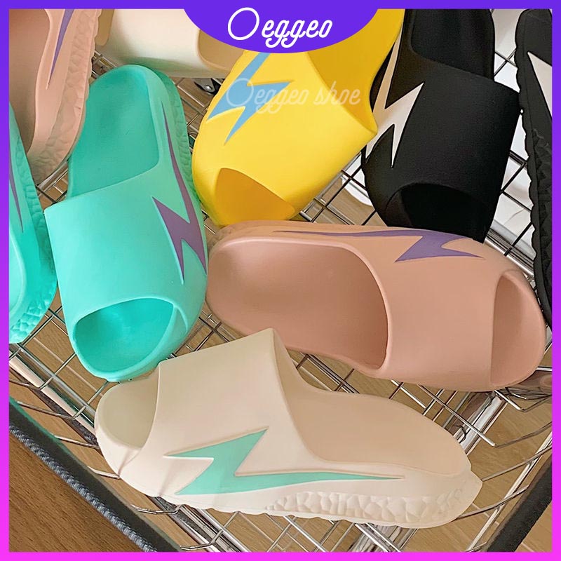 Oeggeo Dép Đế Bằng Họa Tiết Sấm Sét Cho Nam Và Nữ Lau Nhà