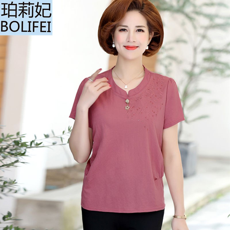 midi❡Mom Summer suit 2020 áo sơ mi nữ trung niên mới dành cho người lớn tuổi, phông kiểu phương Tây một mảnh / hai [