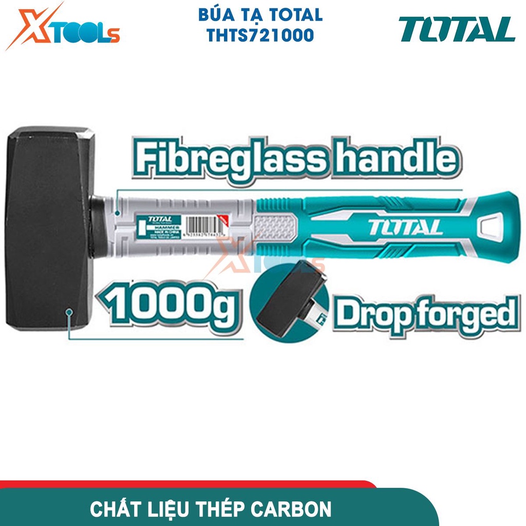 Búa tạ 1000g TOTAL THTS721000, dùng để đập vỡ những vật liệu to lớn, cứng cáp khác như đá, gạch…[CHÍNH HÃNG][XTOOLS]