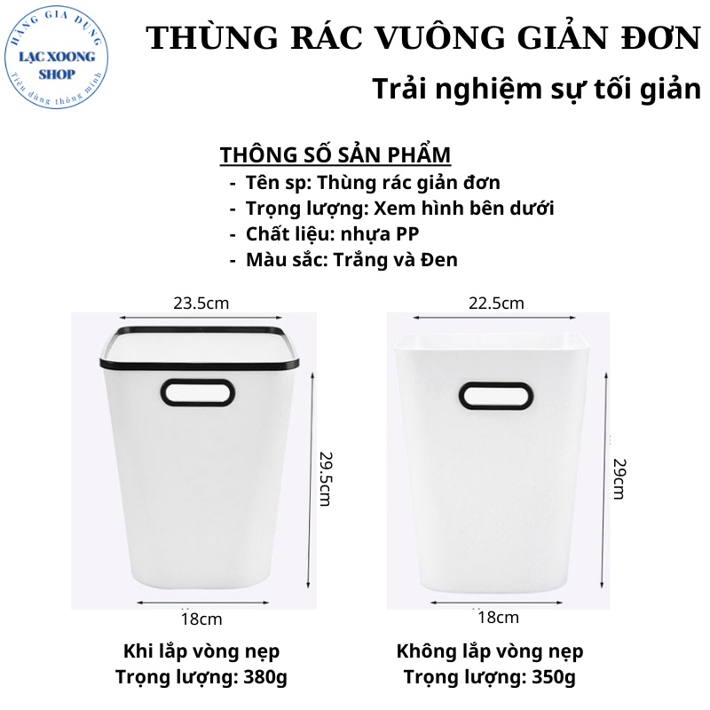 Thùng rác cao cấp phong cách tối giản – Thùng đựng rác vuông dung tích 12L