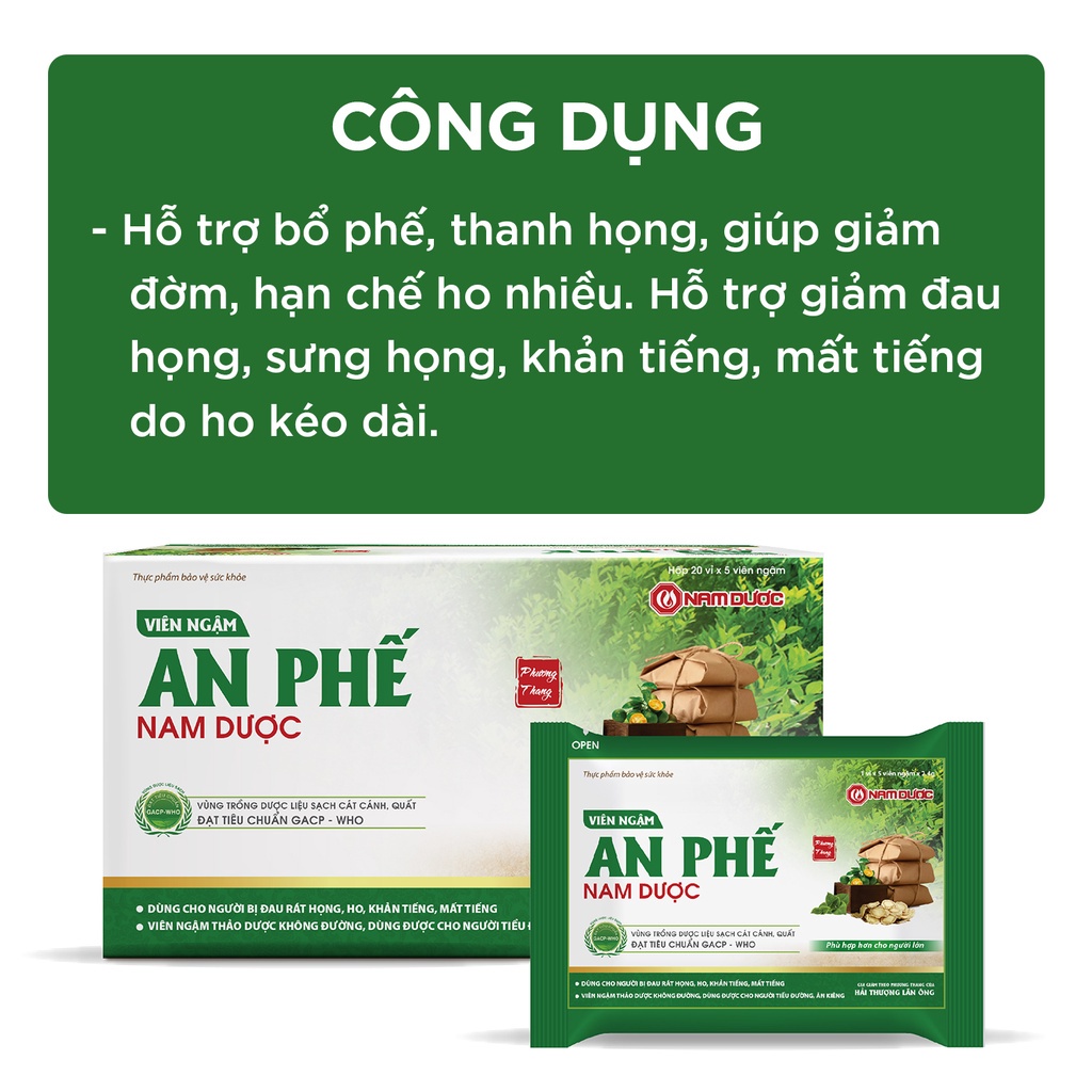 Viên ngậm An Phế Nam Dược - Kẹo ngậm thảo dược hương bạc hà - Giảm rát họng, khản tiếng, giảm ho, giảm đờm, bổ phế
