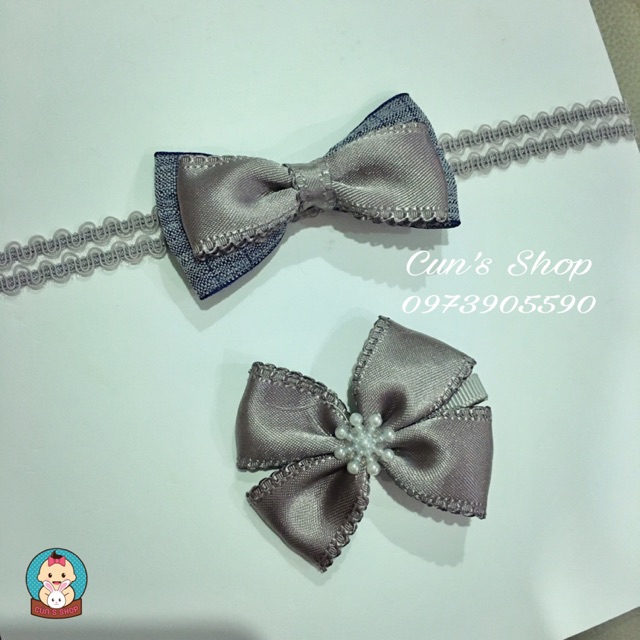 Set băng đô và kẹp tóc màu ghi