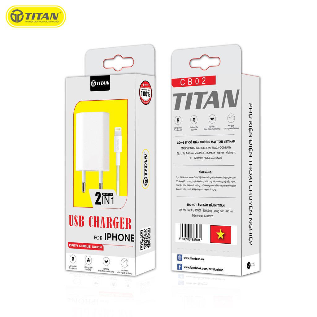 Bộ Sạc Iphone Zin Titan, Combo sạc iphone với dây sạc chân Lightning và củ sạc nhanh, Sạc an toàn cho ip 6 đến IP 12 Pro