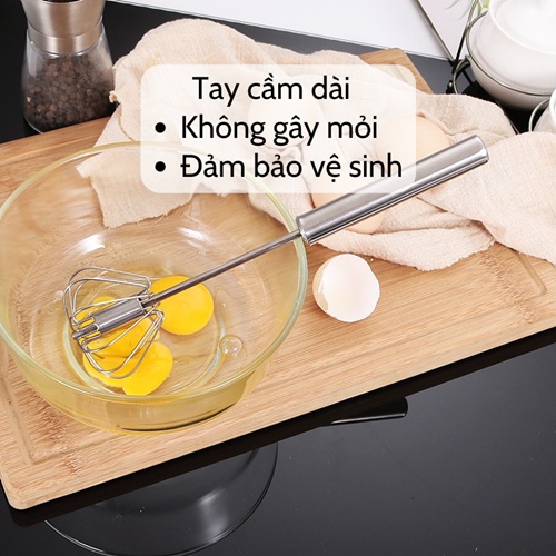 Cây đánh trứng 🥚SALE🥚 Dụng cụ đánh trứng cầm tay có trục xoay tự động thép không gỉ dễ sử dụng bền đẹp tiện dụng