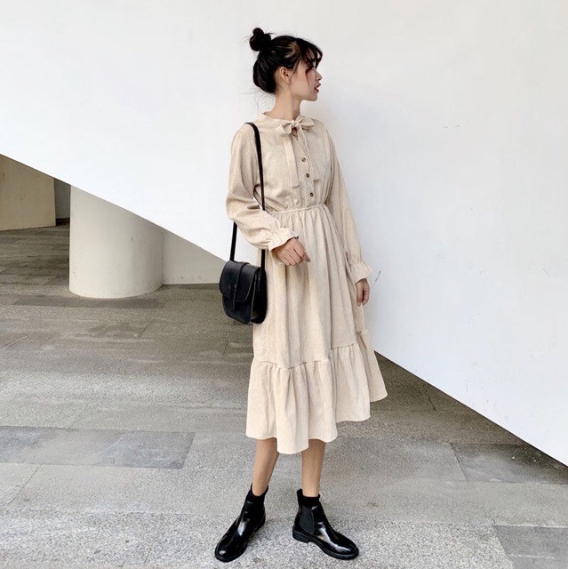 [Sẵn/ có hình thật] Đầm vintage thắt nơ dáng xoè. Váy ulzzang siêu dễ thương lolita style | BigBuy360 - bigbuy360.vn