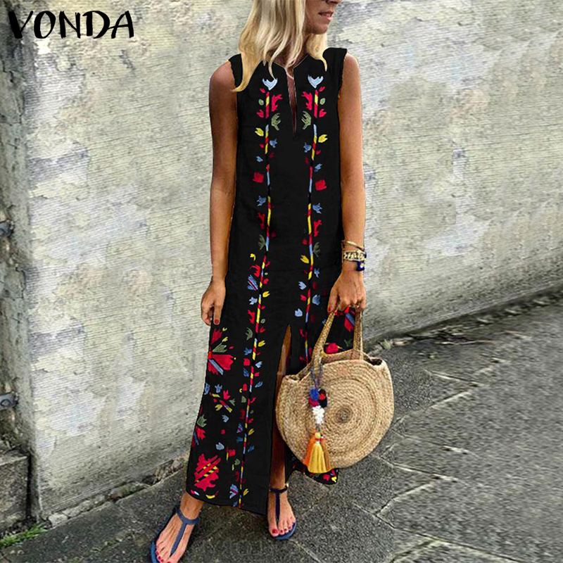 Đầm Maxi VONDA Cổ Chữ V In Hoa Thời Trang Mùa Hè Cho Nữ