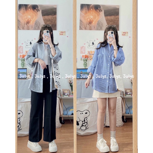 Áo sơ mi OVERSIZE kẻ sọc nhỏ 072 (ảnh thật shop chụp kèm video)