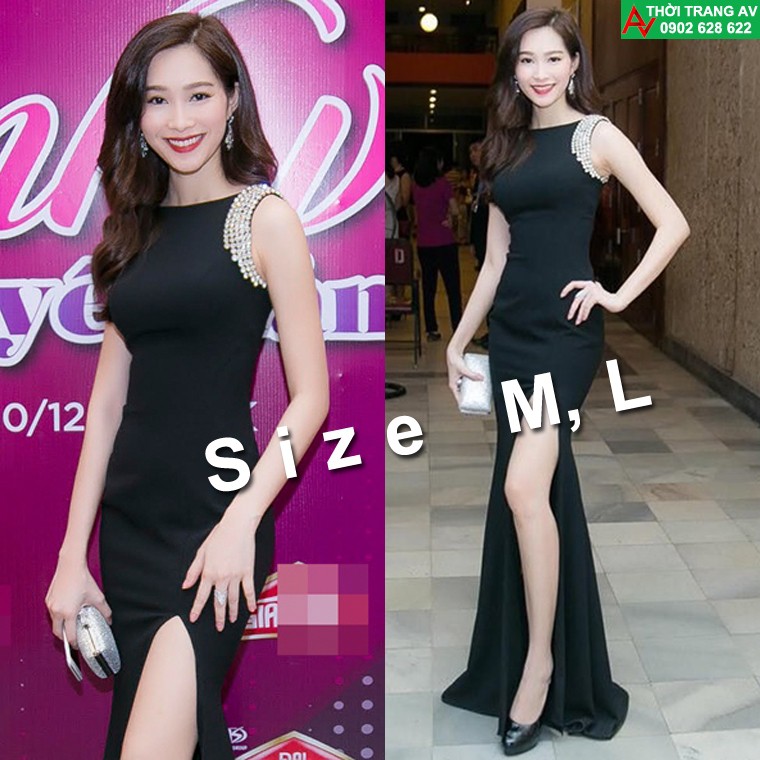 Đầm maxi dài dạ hội xẻ đùi vai đính hạt đầy sang trọng - AV5903