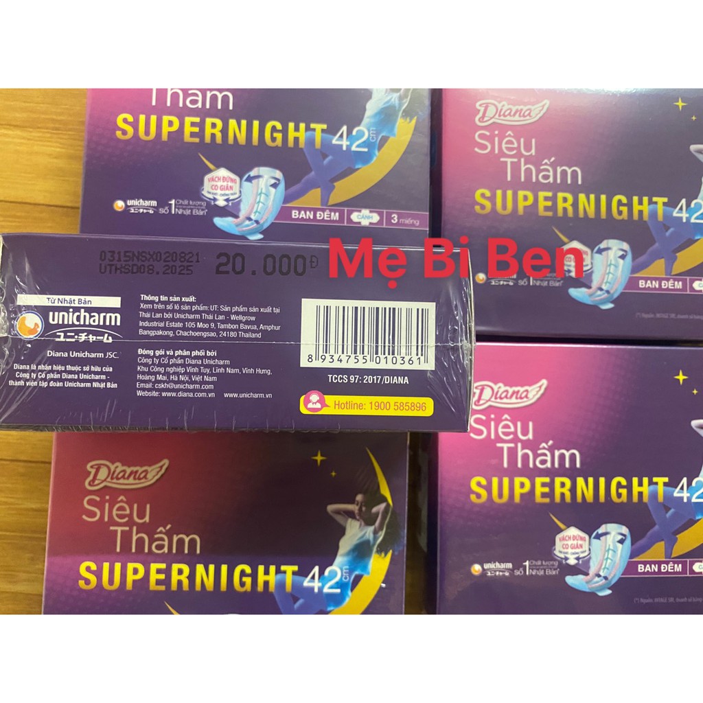 [Chính Hãng] Bộ 6 Hộp Băng Vệ Sinh Diana siêu thấm Supernight 42cm 3 miếng/hộp