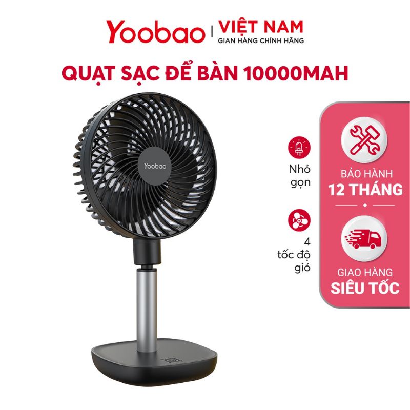 Quạt sạc yoobao f01 10000 mah chạy liên tục từ 12h đến 60h