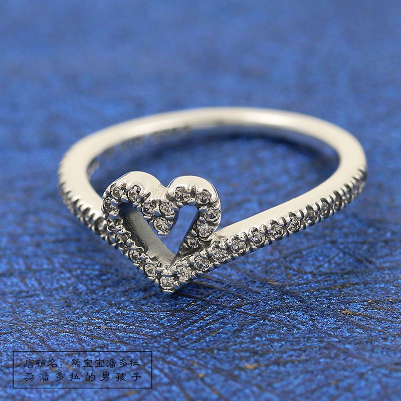 PANDORA Nhẫn Bạc 925 Đính Đá Cz Hình Trái Tim Cổ Điển