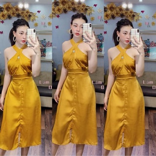 Váy Lụa Cổ Yếm chéo dáng dài cực xinh